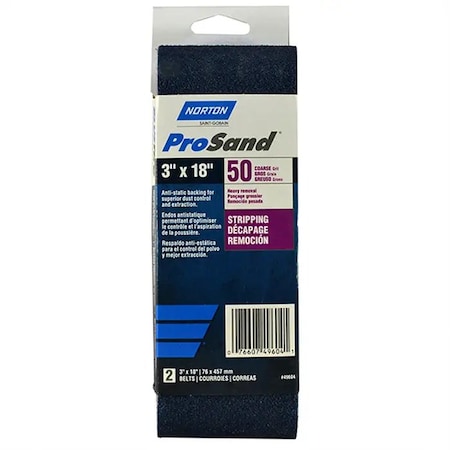 Norton Co 3" x 18" ProSand BlueFire Portable Sanding Belt 50-Grit, PK 2 02231